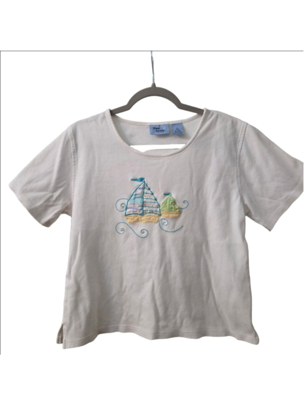 Jane Ashley Vintage Y2K Embroidered Sequin Sailboat T-Shirt Womens Large